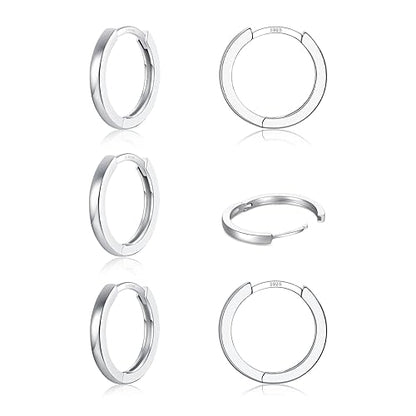 3 Pairs 925 Sterling Silver Small Huggie Hoop Earrings for Women Men | 14K White Gold Plated, Hypoallergenic, Small Silver Hoops - color: H-Silver 3Pairs 8mm
