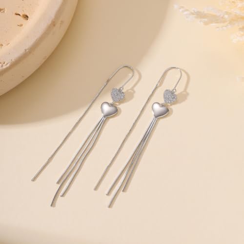 Silver Dangle Earrings Women Dangling Drop Bridesmaid Wedding Prom Jewelry - color: Silver heart