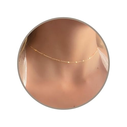 Annika Bella Choker Necklace, Gold Chain for Women, Length 13-16 Inches, Minimalist Necklaces for Women, Lace/Link/Tubes/Dotted Chain Chokers. - style: Dotted Chain