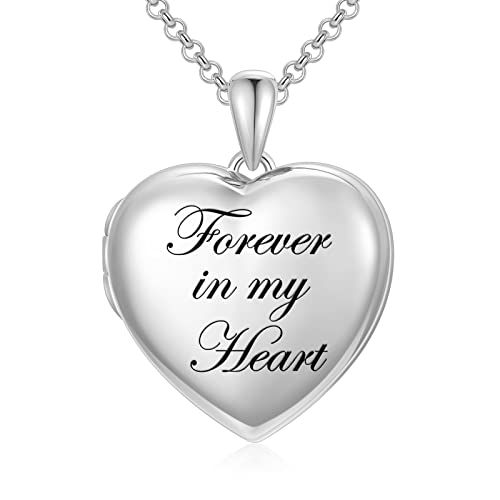 SOULMEET 10K 14K 18K Solid White Gold/Silver Minimalist Style/Infinity Sunflower Heart/Oval Locket Necklace That Holds 1 or 2 Pictures Personalized Photo Locket Necklace Letters Engraving - style: C1-Forever in my heart locket only