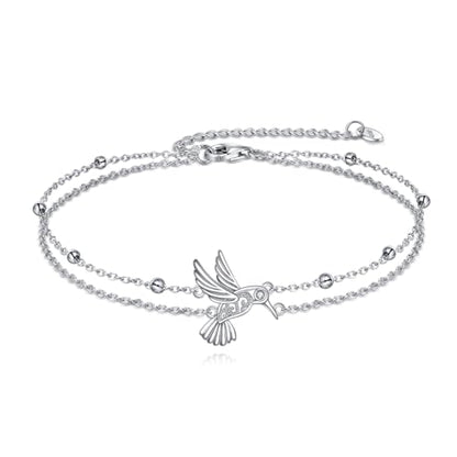 POPLYKE Bracelet for Women 925 Sterling Silver Dove/Hummingbird/Cat Animal Bracelet Jewelry Gifts for Mother Daughter Sister Grandma - style: Hummingbird Anklet