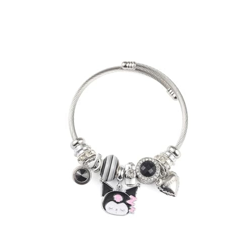 YouLuo Cute Necklace Charm Bracelet Set,Personalized Jewelry Gift for Women | Cute Charm Bracelet, Adjustable Stainless Steel Bracelet, Anime Cartoon Accessories Bracelets for Women Gift and Friendship - color: Kuromi