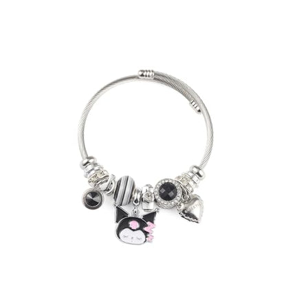 YouLuo Cute Necklace Charm Bracelet Set,Personalized Jewelry Gift for Women | Cute Charm Bracelet, Adjustable Stainless Steel Bracelet, Anime Cartoon Accessories Bracelets for Women Gift and Friendship - color: Kuromi