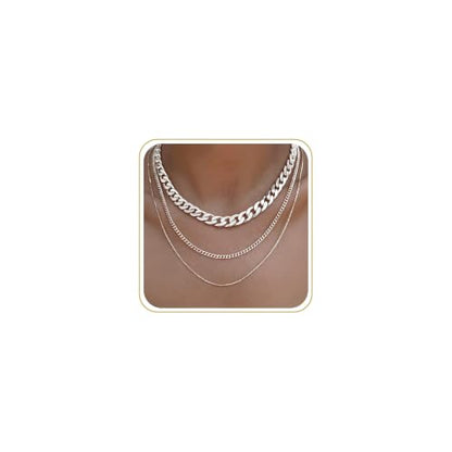 Tewiky Layered Necklaces for Women 14k Gold Plated Chain Necklace Set | Chunky Herringbone/Snake/Rope/Box/Cuban Link Chain for Women, Layering Stack Choker Necklace, Dainty Jewelry Set Non Tarnish - color: Silver--style I