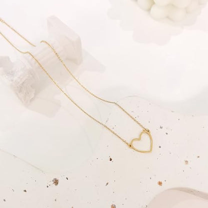 HERIER Cute Heart Necklace Dainty 18k Gold Plated Tiny Heart Pendant Choker Necklaces Small Gold Love Open Heart Chain Necklace for Women Simple Gold Necklace for Women Trendy Jewelry - color: Heart Necklace-Gold
