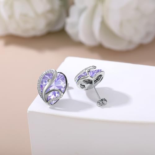 Butterfly Heart Birthstone Crystal Stud Earrings for Women S925 Sterling Silver Heart Birthstone Studs Birthday Gifts for Wife Mother Daughter Girlfriend Mom - color: 06-June