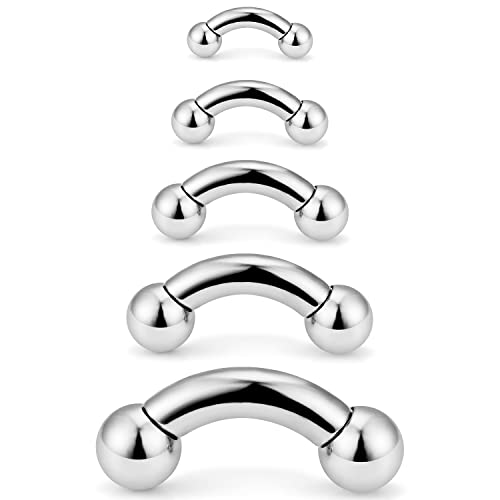 16G 14G 12G 8G 6G 4G 2G Pa Ring Cvh Piercings Stretching Kit 316l Surgical Steel Snake Eye Tongue Ring Curved Barbell Nipple Lip Belly Eyebrow Rings Piercing Jewelry for Women Men 12mm-16mm - color: 5Pcs Silver Tone