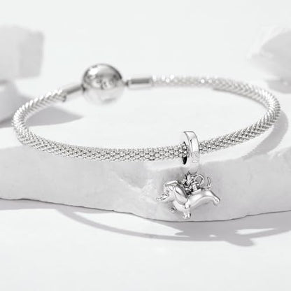 BISAER 925 Sterling Silver Charms for Bracelets Cat Dog Sloth Animal Beads Butterfly Fairy Heart Dangle Pendant Charms - color: Dachshund