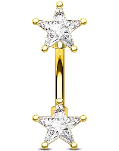 Melighting 16G Gold Star Rook Piercing Bar, 6/8 mm Rook Earring with Clear CZ, 316L Stainless Steel Stylish Eyebrow Lobe Piercing Jewellery for Daily Wear Women - color: Gold, size: 16G6mm
