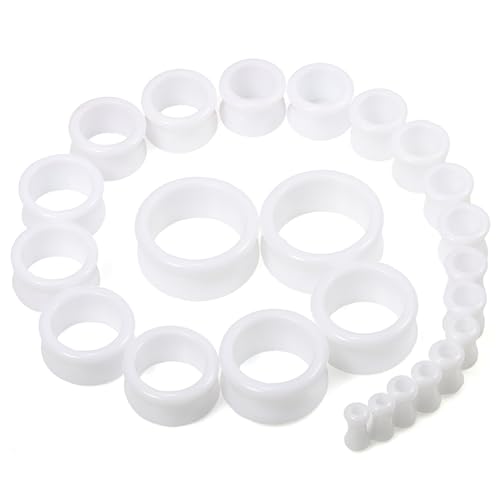 6G-26mm Acrylic Plastic Ear Gauges Tunnels Stretching Kit Double Flared Plugs Tunnels Expanders Stretcher Saddle Gauges Earrings for Men Women Black White Clear - color: White 6G-26mm