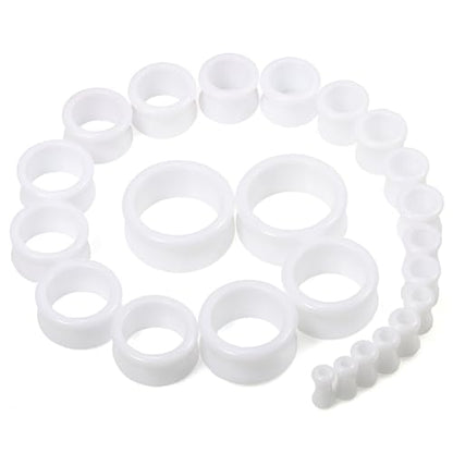 6G-26mm Acrylic Plastic Ear Gauges Tunnels Stretching Kit Double Flared Plugs Tunnels Expanders Stretcher Saddle Gauges Earrings for Men Women Black White Clear - color: White 6G-26mm