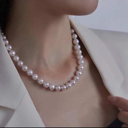 White Genuine Freshwater Cultured Pearl Necklace For Women And Men | Full Sizes from 3mm to 14mm Freshwater Pearls, AAA Grade & Above, A Love Gift Choice For Anniversaries And Birthdays - size: 9-10mm 18in