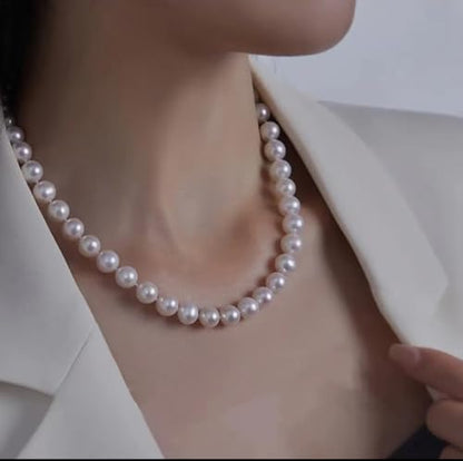 White Genuine Freshwater Cultured Pearl Necklace For Women And Men | Full Sizes from 3mm to 14mm Freshwater Pearls, AAA Grade & Above, A Love Gift Choice For Anniversaries And Birthdays - size: 9-10mm 18in