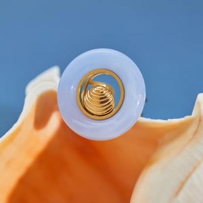 Seashell Starfish Round Circle Open Statement Ring for Women Stainless Steel Sea Star Spiral Conch Scallop Adjustable Rings Boho Resin Geometric Summer Ocean Beach Band Comfort Fit Fashion Jewelry - color: Blue