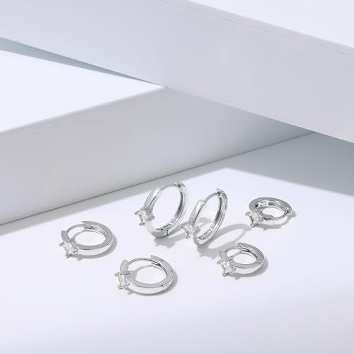 micuco Small Hoop Earrings for Women, Tiny Cartilage Hoop Earrings for Men | Helix Daith Tragus Ear Hugging Hoop Earrings Sleeper Hypoallergenic Earrings - style: A4: SCZ 8 10 12mm White Gold (3 Pairs)