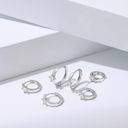micuco Small Hoop Earrings for Women, Tiny Cartilage Hoop Earrings for Men | Helix Daith Tragus Ear Hugging Hoop Earrings Sleeper Hypoallergenic Earrings - style: A4: SCZ 8 10 12mm White Gold (3 Pairs)