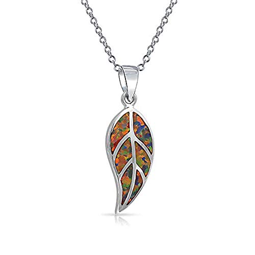 CiNily Opal Leaf/Flower Pendant Necklace for Women Silver Plated Jewelry Gift - color: orange+orange