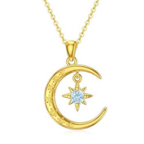 Moissanite Moon and Star Necklace 925 Silver Birthstone Gifts for Women | Sterling Silver Sun and Moon Pendant Elegant Jewelry Birthday Gifts for Wife Mom - color: B:Moon and Star-Birthstone-3