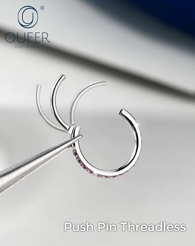 OUFER Nose Rings Surgical Steel Cartilage Earrings Tragus 316L Stainless Steel Helix Earrings Cartilage Earring 14G/16G/18G/20G Hinged Segment Rings Hoop - color: Pink