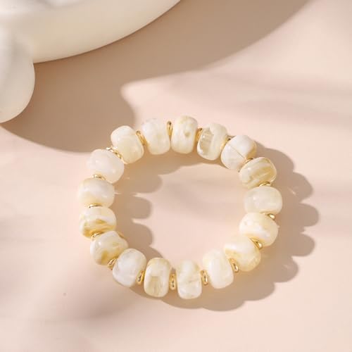 Colorful Beaded Bracelets Boho Jewelry for Women Multicolor Resin Chunky Bracelet Summer Vacation Outfits Beach Gifts - color: White