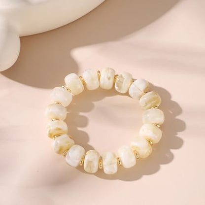 Colorful Beaded Bracelets Boho Jewelry for Women Multicolor Resin Chunky Bracelet Summer Vacation Outfits Beach Gifts - color: White