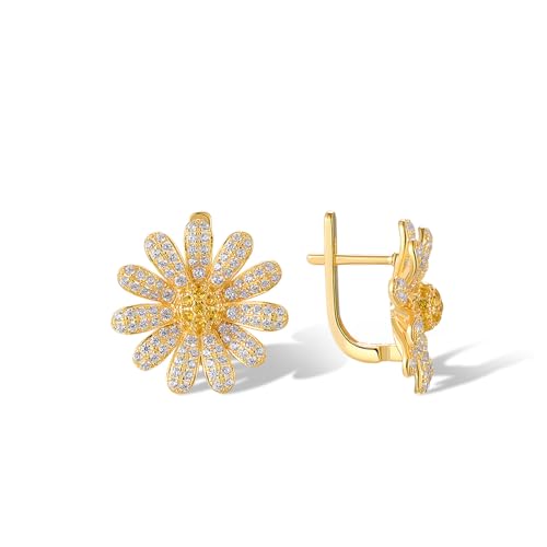 Santuzza Sterling Silver Gemstone Flower Earrings for Women - color: [A]Yellow-Daisy