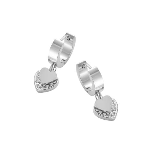 Women's Huggie Hoop Earrings with Small Cute Charm - style: Silver Two Hearts