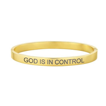 Inspirational Christian Bracelet for Women, Oval Engraved Bible Verse Love Bangle Cuff, Faith Scripture Jewelry, Religious Encouragement Gift for Mom Daughter Sister Friend - color: GOD IS IN CONTROL-Oval Bangle Gold