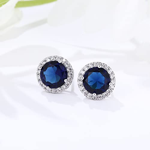 YOMELA Round Cubic Zirconia Stud Earrings for Women | Everyday Dainty, Diamond-Like Brilliance, CZ Halo Birthstone Studs, Hypoallergenic & Lightweight, Elegant & Versatile - color: Blue