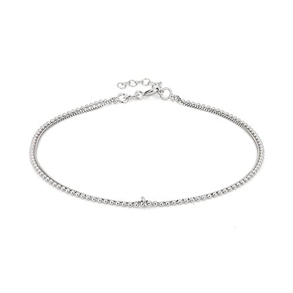 Vanbelle Sterling Silver Jewelry Double-Layered Beaded Chain Anklet with Rhodium Plating for Women