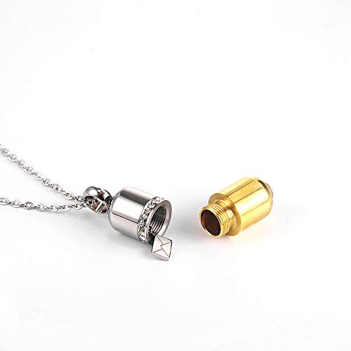 Stainless Steel Pill Cremation Urn Pendant Necklace Fashion Trendy Ash Urn Keepsake Jewelry Gift - color: Gold