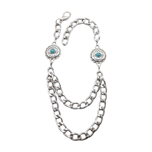 TrendyFashionJewelry Women’s Turquoise Concho Boot Chains – 2 Pcs Pair, Silver Double-Layer Boot Anklet Bracelets, Adjustable 11–15 in, Western Cowgirl Flower Charm, Handmade in USA BC25