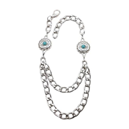 TrendyFashionJewelry Women’s Turquoise Concho Boot Chains – 2 Pcs Pair, Silver Double-Layer Boot Anklet Bracelets, Adjustable 11–15 in, Western Cowgirl Flower Charm, Handmade in USA BC25