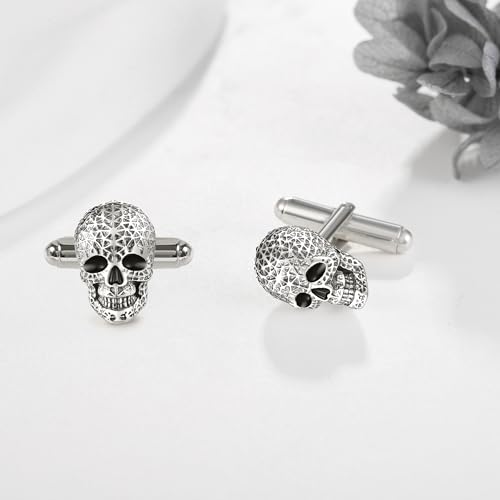 Cufflinks for Men Sterling Silver Abalone Shell Tuxedo Shirt Cuff Links Jewelry for Men Father Business Groomsmen - style: skull