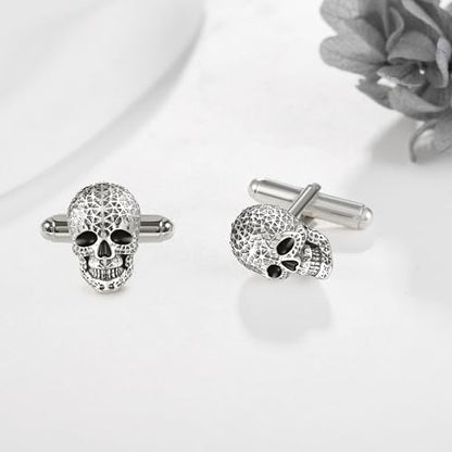 Cufflinks for Men Sterling Silver Abalone Shell Tuxedo Shirt Cuff Links Jewelry for Men Father Business Groomsmen - style: skull