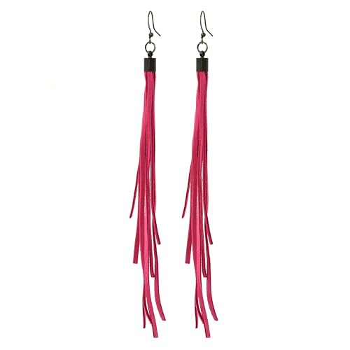 Handmade Genuine Leather Earrings for Women – Long Teardrop Boho Dangles, Lightweight Statement Fashion Jewelry - style: Springs-Pink