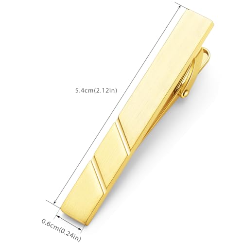 HONEY BEAR 1.97" 2.12" 2.36" Standard Tie Clip for Men Business Wedding | Classic Minimalist, Steel-Plated Copper Base, Gift-Boxed, Thickened, Rounded Corners, Easy to Slide On, No Snag or Wrinkle - style: Brushed Matte Gold 5.4cm
