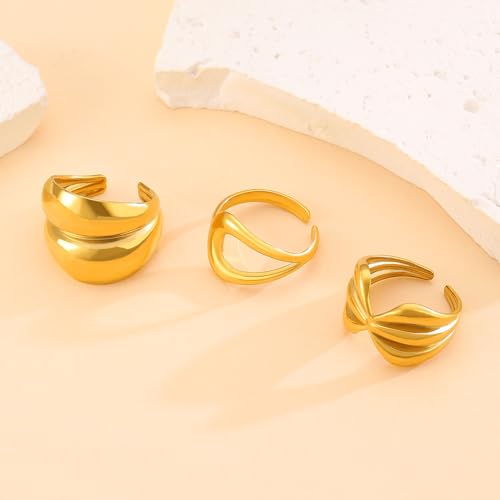 17PCS Silver Knuckle Rings for Women Stainless Steel Rings Set Midi Stackable Rings Simple Smooth Finger Rings Silver Adjustable Rings Jewelry Gift - color: 3pcs/Gold
