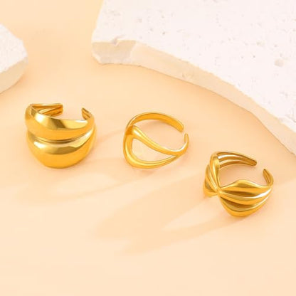 17PCS Silver Knuckle Rings for Women Stainless Steel Rings Set Midi Stackable Rings Simple Smooth Finger Rings Silver Adjustable Rings Jewelry Gift - color: 3pcs/Gold