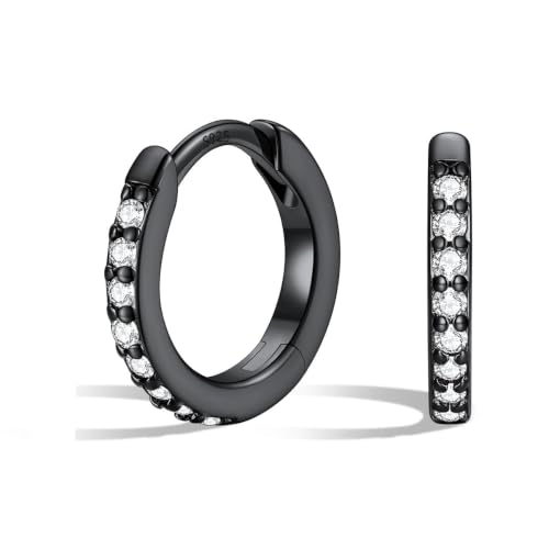 Silvora 925 Sterling Silver Huggie Hoop Earrings for Women, Small Hoop Earrings for Women, Cubic Zirconia Cartilage Earrings for Sensitive Ears, 6/8/10/12/14/16/18/20mm - color: A.Black Plated, size: 8MM