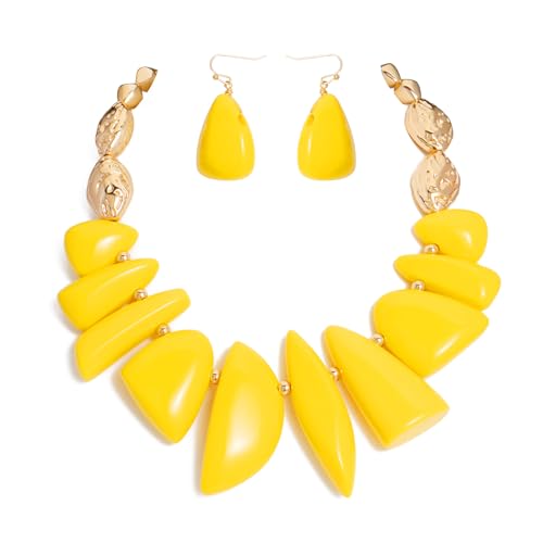 Bocar Chunky Beaded Necklace - color: Yellow-Set