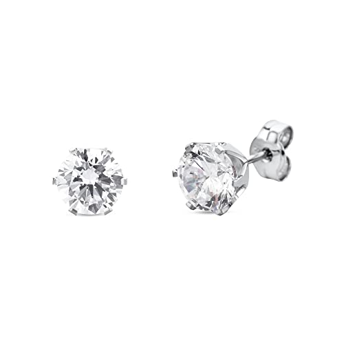 Orovi Round 14K Gold Earrings for Women in Solid 14K White Gold 585/14K Yellow Gold 585 with Ruby/Sapphire/Zirconia/Emerald Gemstones, Stud Earrings For Women,Women's Jewelry Delivered in Jewelry Box - color: 14K White Gold/ Zirconia