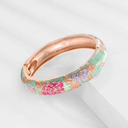 UJOY Cloisonne Chinese Panda Bracelets-Plated Gorgeous Handcrafted Gifts Enamel Bangles Set for Women 55C43 - color: C48-Flower-Light Green