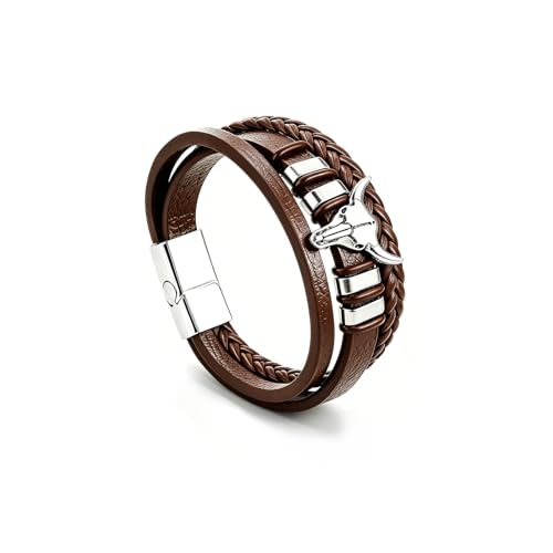 Black Multi Layer Western Leather Bracelet for Men Vintage Cowboy Braided Rope Wristband Adjustable Stainless Steel Clasp Daily Fashion Jewelry - color: A-Brown