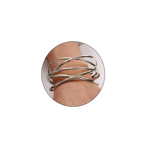 Multi-layer Cuff Bracelet for Women Gold Silver Chunky Cross Wire Bangle Bracelet Wide Adjustable Open Bracelet Trendy Statement Outfits Accessories - color: Silver