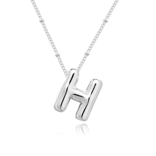Ewrkbrㅤ Initial Necklaces for Women, 14k Gold Plated Bubble Letter Necklace Chunky Gold Necklace Dainty Charm Initial Necklaces for Women Trendy Custom Preppy Stocking Stuff Necklace Christmas Gifts - color: Silver, style: H