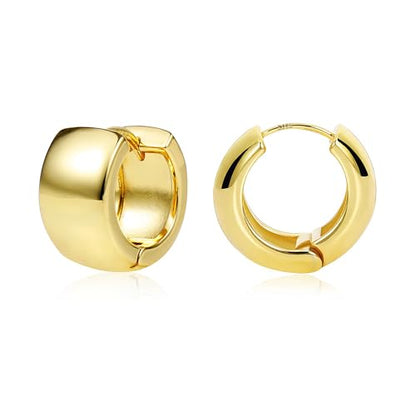 Chunky Hoop Earrings for Women Small Huggie Hoops Earrings Fashion Jewelry | 14k Gold Plated Hypoallergenic Thick Gold Silver Hoop Earrings Trendy Jewelry Gift Box, Daily Wear - color: Gold