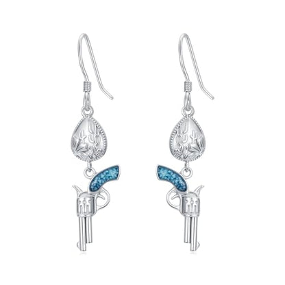 Dorunmo s925 Sterling Silver Western Dangle Drop Earrings Birthday Jewelry Gifts for Women - style: Turquoise Gun