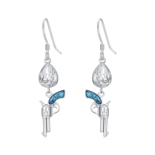 Dorunmo s925 Sterling Silver Western Dangle Drop Earrings Birthday Jewelry Gifts for Women - style: Turquoise Gun