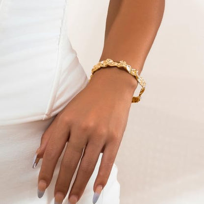 GIGB PBDK Chunky Cuff Bracelets for Women 14K Gold Minimalistic Hammered Cuff Bangle 12MM Wide Adjustable Textured Open Bangle Trendy Punk Jewelry Presents - color: Gold